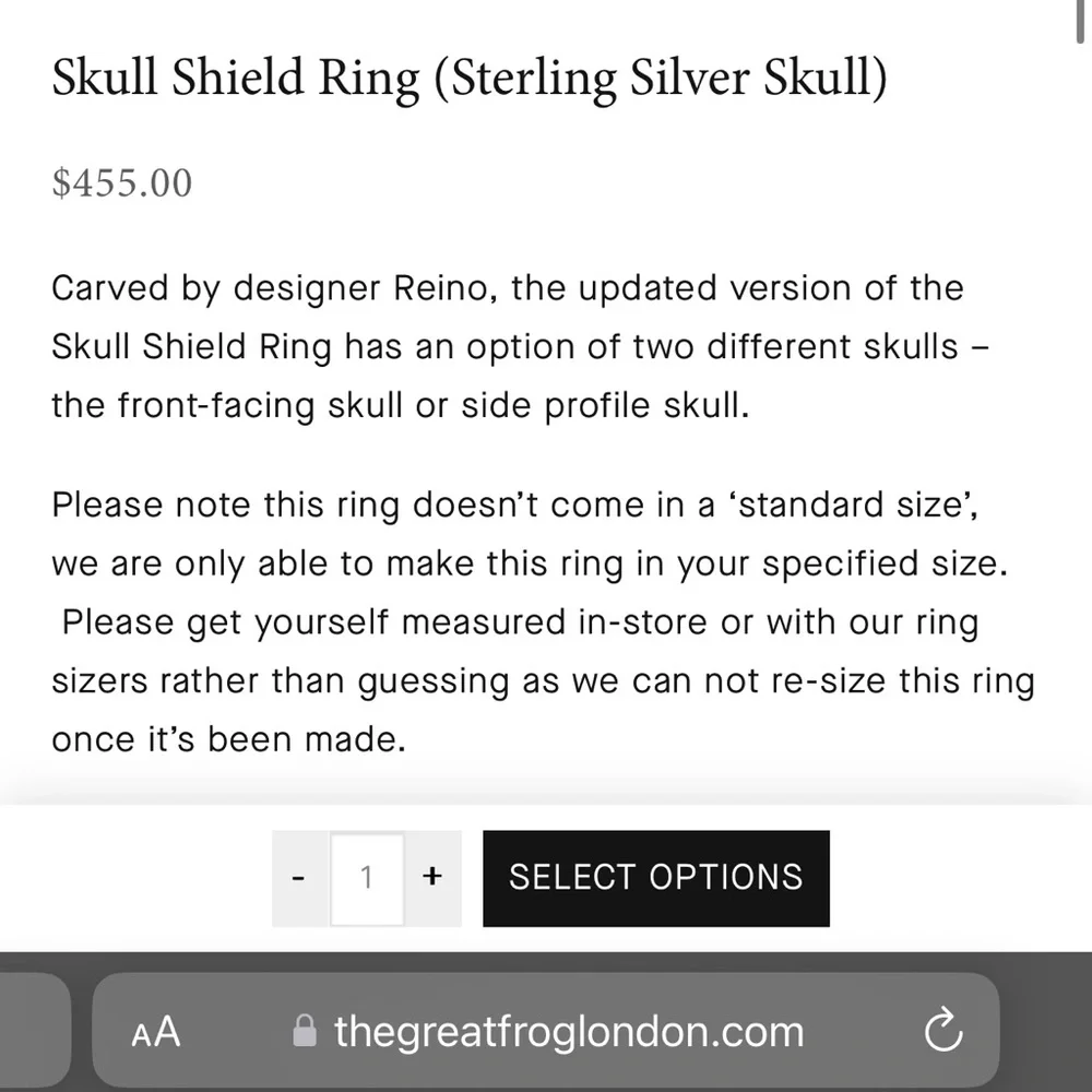 The Great Frog Skull Shield Silver Ring size 6.5 - Picture 6 of 6